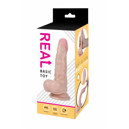 Реалистичный фаллоимитатор REAL с мошонкой на присоске, PVC, 17x3,5 см