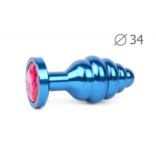 Втулка анальная BLUE PLUG MEDIUM, синяя, 80/34см, рубиновый страз