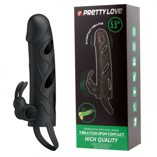 Вибронасадка на пенис черная 5,5" Preetty Love  BI-026216A